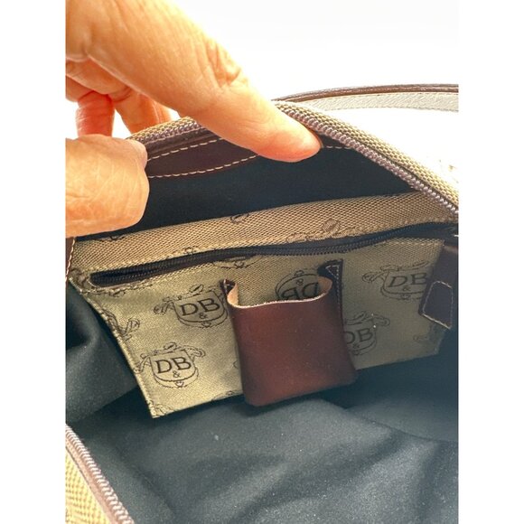Dooney & Bourke Beige Signature Logo Canvas Shoulder Bag  Brown Leather Strap - Picture 10 of 10